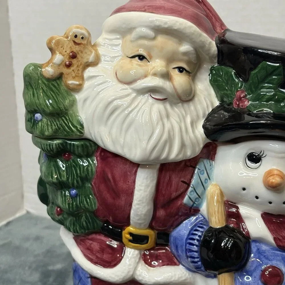 Vintage Jay Imports Santa And Snowman Ceramic Cookie Jar